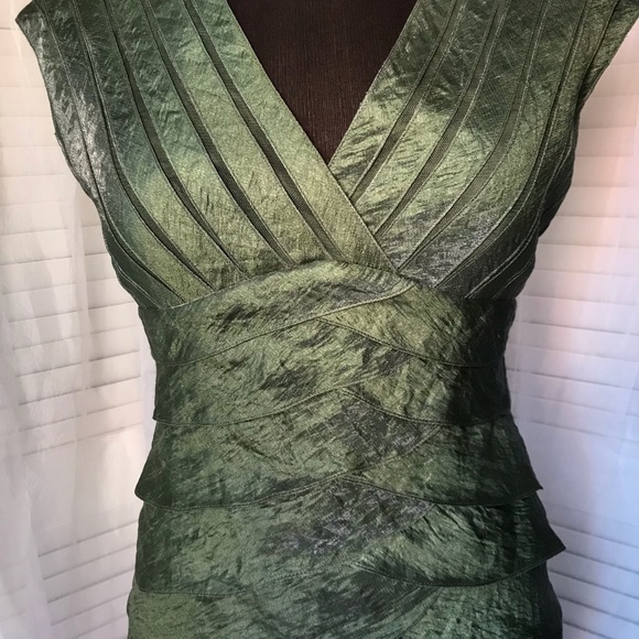 Adrianna Papell Olive Green Shimmer Layered Cocktail Dress - Picture 2 of 9